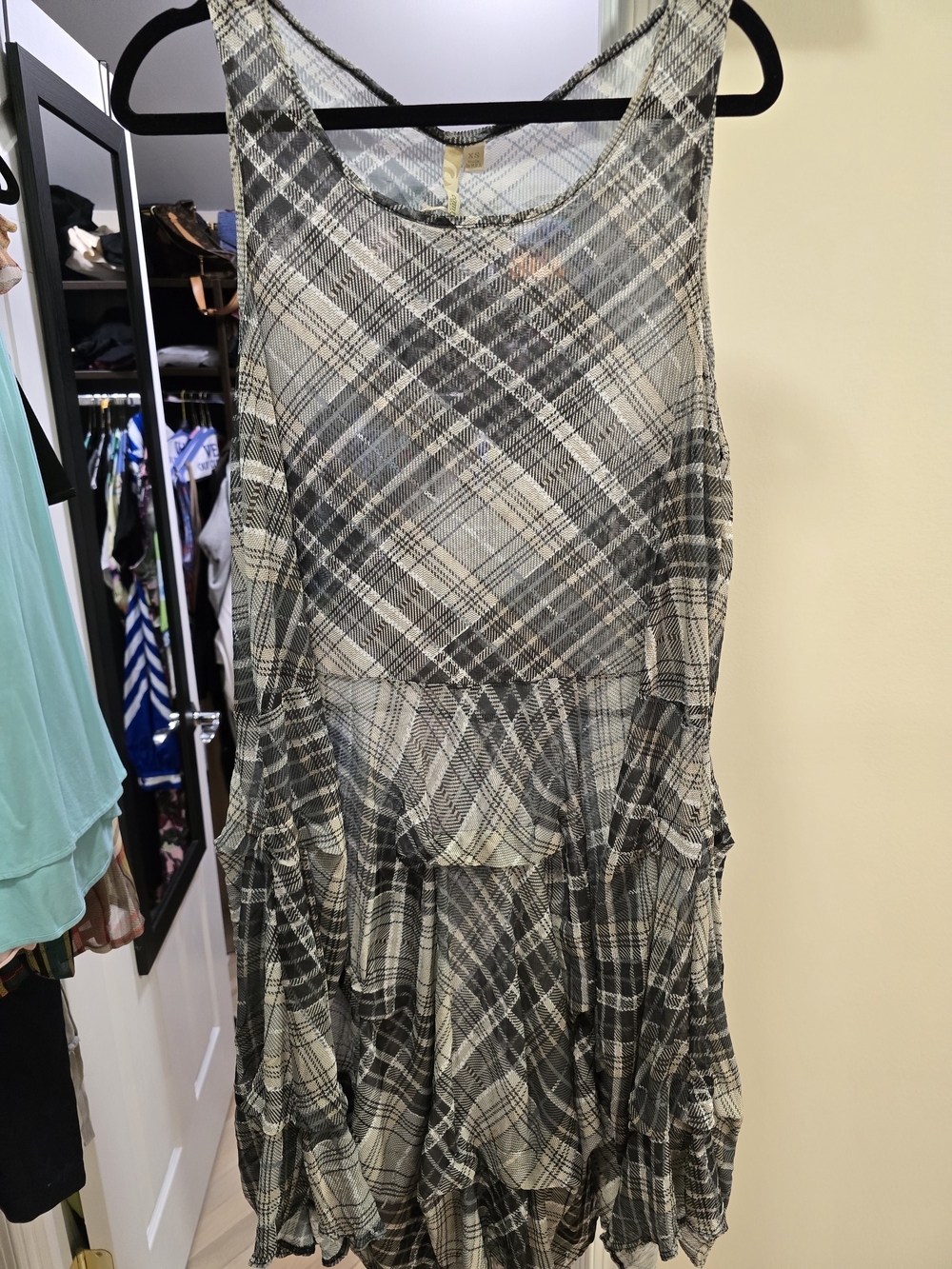 Plaid Layered Ruffle Sleeveless Dress - Black & White